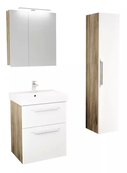 Мебель для ванной подвесная «Diborg» Lande Q 60 с 2 ящиками белая/дуб - фото 1