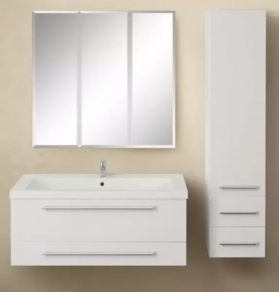 Мебель для ванной подвесная «1Marka» Соната 90 с 2 ящиками белый глянец - фото 1