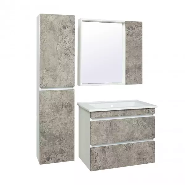 Мебель для ванной подвесная «Runo» Манхэттен 75 серый бетон/белая - фото 1