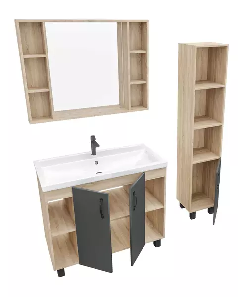 Мебель для ванной «Grossman» Флай 100 серая/дуб сонома - фото 1