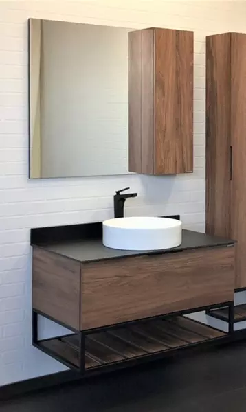 Мебель для ванной подвесная «Comforty» Порто 90 дуб тёмно-коричневый/чёрный муар