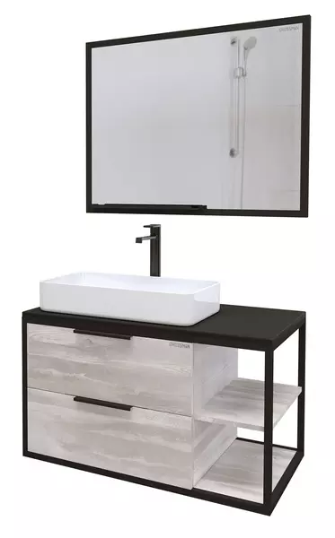 Мебель для ванной подвесная «Grossman» Лофт 90 шанико/чёрная - фото 1