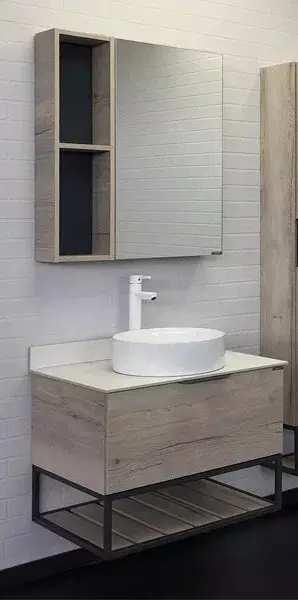 Мебель для ванной подвесная «Comforty» Порто 90 дуб дымчатый/белая/графит