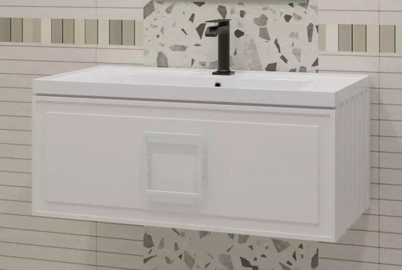 

Тумба с раковиной «La Fenice» Cubo 100 (Cubo 100) подвесная Bianca ручки Bianco