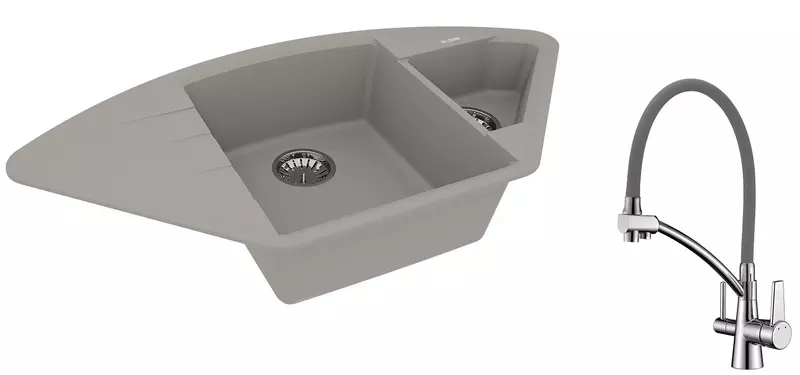 

Мойка для кухни «Lemark» Irkana 980 и смеситель 9910045-LM3071C-Gray искусственный камень серый