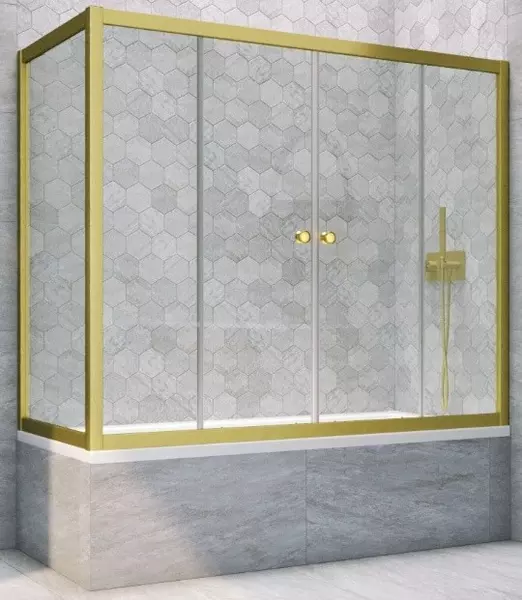 

Шторка на ванну стеклянная «Vegas Glass» Z2V+ZVF Novo 160/70 прозрачная/золото матовое универсальная
