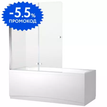 Шторка на ванну стеклянная «Aquanet» NF6222-hinge Beta 4 122/140 прозрачная/хром универсальная