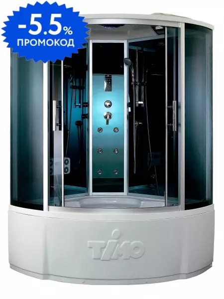 Душевой бокс «Timo» Standart T-1155 150/150 с ванной тонированный/чёрный-зеркальный с гидромассажем и электрикой