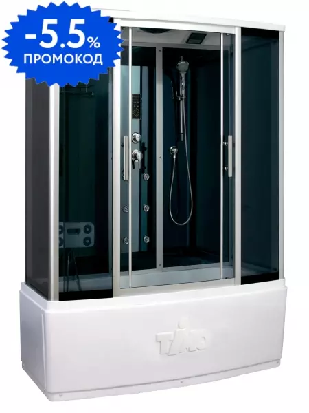 Душевой бокс «Timo» Standart T-1150 150/88 с ванной тонированный/чёрный-зеркальный с гидромассажем и электрикой