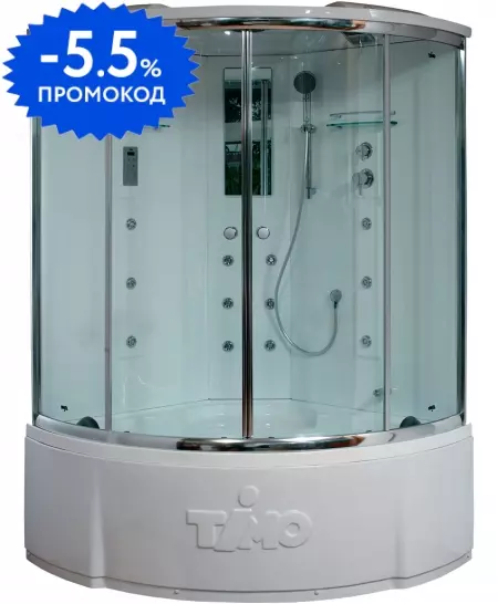 Душевой бокс «Timo» Lux T-7735 135/135 с ванной Clean Glass/белый с гидромассажем с электрикой