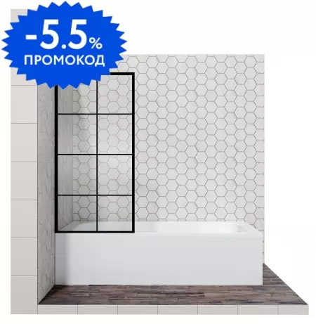 Шторка на ванну стеклянная «Ambassador» Bath Screens Black 16041208 70/140 прозрачная универсальная