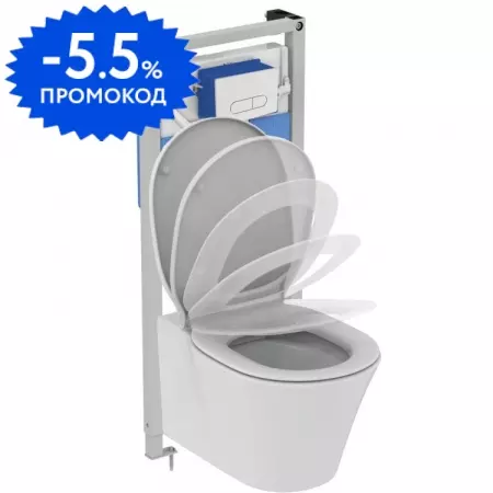 Комплект инсталляция с унитазом, крышкой и кнопкой смыва «Ideal Standard» Prosys Connect Air PR212101 безободковый белый