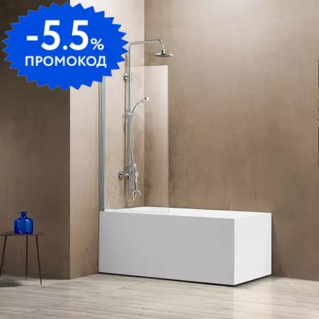 Шторка на ванну стеклянная «Vincea» VSB-11800CL прозрачная универсальная