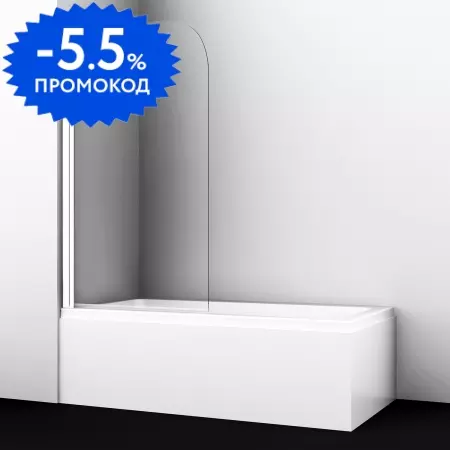 Шторка на ванну стеклянная «WasserKRAFT» Leine 35P01-80WHITE 80/140 прозрачная/белая универсальная