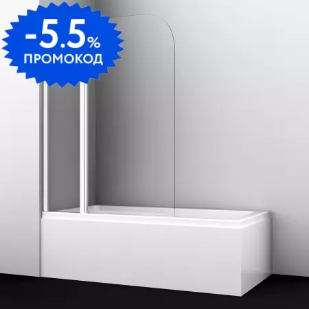 Шторка на ванну стеклянная «Wasserkraft» Leine 35P02-110W Fixed 110/140 прозрачная/белая универсальная