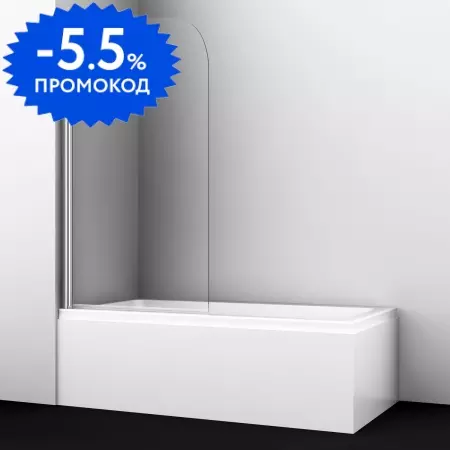 Шторка на ванну стеклянная «Wasserkraft» Leine 35P01-80 Fixed 80/140 прозрачная/хром универсальная