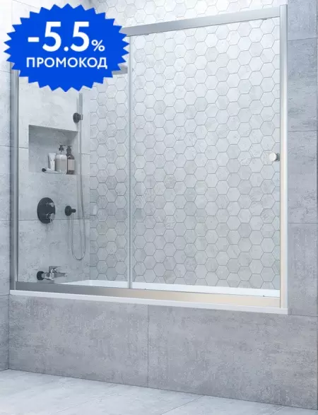 Шторка на ванну стеклянная «Vegas Glass» ZV Novo 160/140 прозрачная/матовая хром универсальная