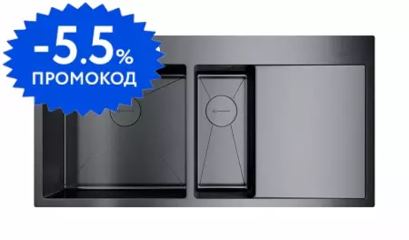 Мойка для кухни «Omoikiri» Akisame 100 2 GM L 100/51 нержавеющая сталь вороненая сталь левая