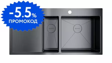 Мойка для кухни «Omoikiri» Akisame 100 2 GM R 100/51 нержавеющая сталь вороненая сталь правая