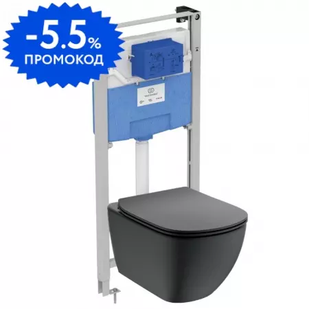 Комплект инсталляция с унитазом и крышкой «Ideal Standard» Prosys TESI T3868V3 Silk Black/чёрный матовый