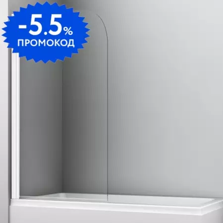 Шторка на ванну стеклянная «WasserKRAFT» Leine 35P01-80WHITE 80/140 прозрачная/белая универсальная