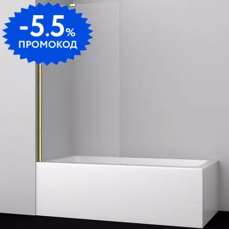 Шторка на ванну стеклянная «WasserKRAFT» Aisch 55P01-80 Fixed 80/140 прозрачная/золото универсальная