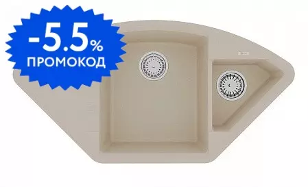 Мойка для кухни угловая «Lemark» Irkana 980 98/50 искусственный камень бежевая