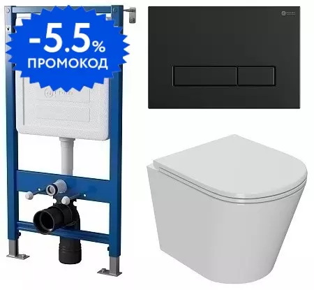 

Комплект инсталляция с унитазом, крышкой и кнопкой смыва «Point» PN48071BM (инсталляция PN45120/клавиша Меркурий PN44831BM/унитаз Виктория PN41061) безободковый белый