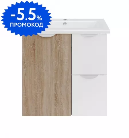 

Тумба с раковиной «ASB-Woodline» Лавре 60 (Элина 60) подвесная белая/дуб Бардолино правая