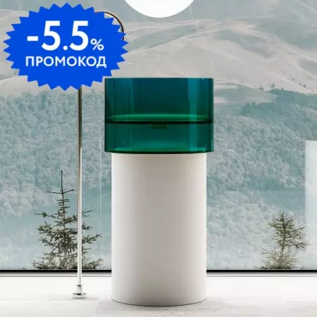 Раковина «Abber» Kristall 45/45 AT2701White-Aquamarin полиэфирная смола белая/бирюзовая с донным клапаном