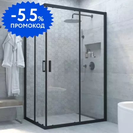 Душевой угол-ограждение «Vegas Glass» ZA-F Novo h2000 90/80 прозрачный/чёрный матовый без поддона универсальный