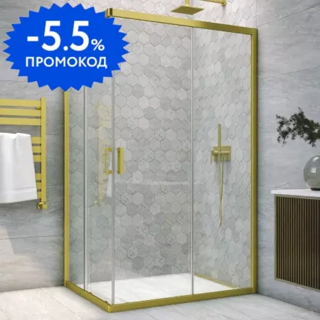 Душевой угол-ограждение «Vegas Glass» ZA-F Novo h2000 100/90 прозрачный/брашированное золото без поддона универсальный