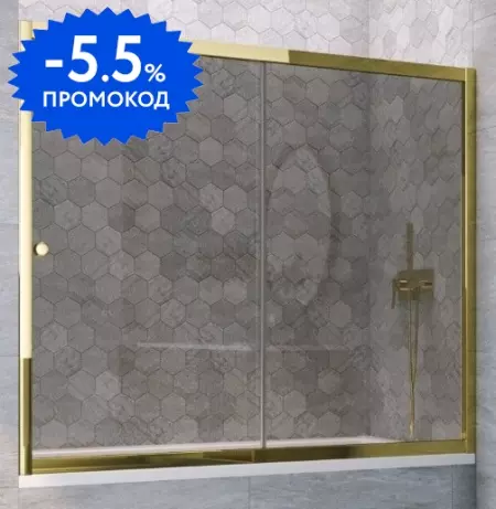 Шторка на ванну стеклянная «Vegas Glass» ZV Tur Novo 180/140 графит/золото глянцевое универсальная