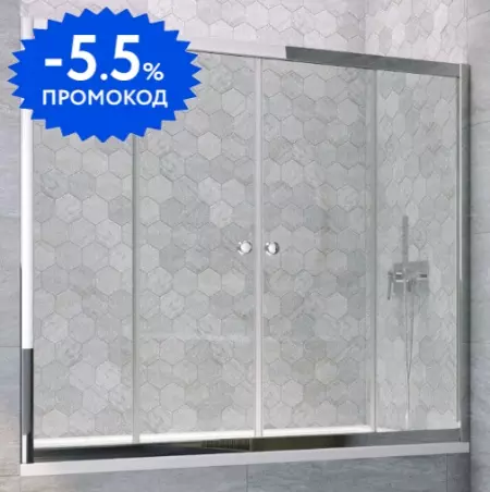 Шторка на ванну стеклянная «Vegas Glass» Z2V Tur Novo 160/140 Crystal vision/хром глянцевый