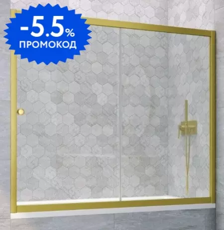 Шторка на ванну стеклянная «Vegas Glass» ZV Novo 150/140 прозрачная/золото матовое универсальная