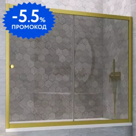 Шторка на ванну стеклянная «Vegas Glass» ZV Novo 180/140 графит/золото матовое универсальная