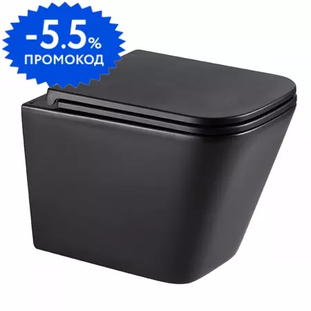 Подвесной унитаз безободковый «Lemark» Florex 9612002 чёрный матовый с сиденьем дюропласт с микролифтом чёрное