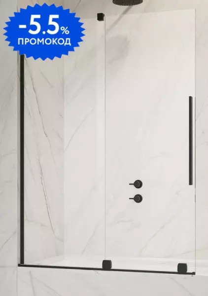 Шторка на ванну стеклянная «Radaway» Furo SL PND II Door 120/150 прозрачная/чёрная левая