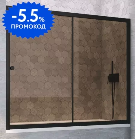 Шторка на ванну стеклянная «Vegas Glass» ZV Novo 150/140 бронза/чёрная матовая универсальная