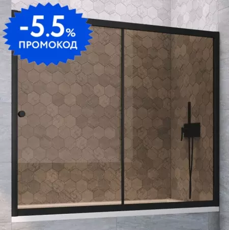 Шторка на ванну стеклянная «Vegas Glass» ZV Novo 180/140 бронза/чёрная матовая универсальная