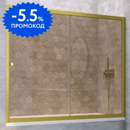 Шторка на ванну стеклянная «Vegas Glass» ZV Novo 190/140 бронза/золото матовое универсальная