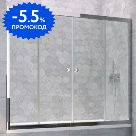 Шторка на ванну стеклянная «Vegas Glass» Z2V Tur Novo 165/140 Crystal vision/хром глянцевая