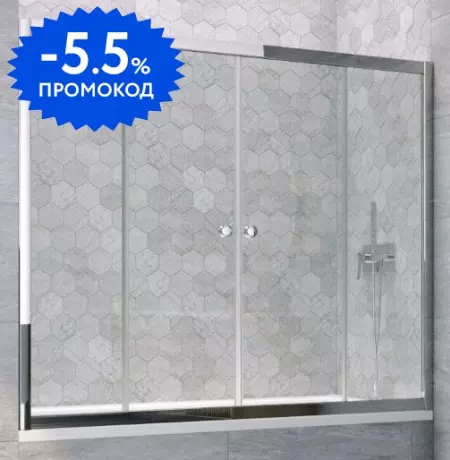 Шторка на ванну стеклянная «Vegas Glass» Z2V Tur Novo 155/140 прозрачная/хром глянцевая