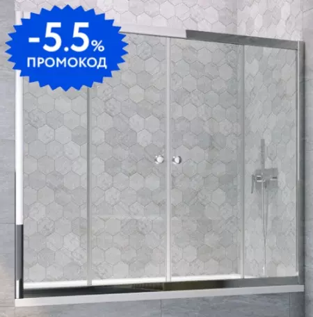 Шторка на ванну стеклянная «Vegas Glass» Z2V Tur Novo 175/140 прозрачная/хром глянцевая