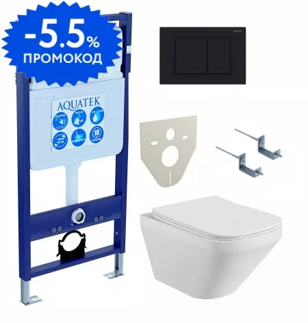 

Комплект инсталляция с унитазом, крышкой и кнопкой смыва «Aquatek» Set Aquatek Лира-012 4в1 (инсталляция/унитаз с сиденьем/клавиша/крепеж/звукоизоляционная прокладка) безободковый белый