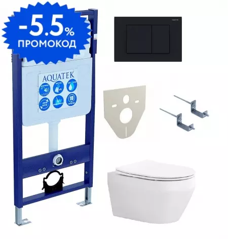 

Комплект инсталляция с унитазом, крышкой и кнопкой смыва «Aquatek» Set Aquatek Лея-012 4в1 (инсталляция/клавиша/унитаз с сиденьем/крепеж/звукоизоляционная прокладка) безободковый белый