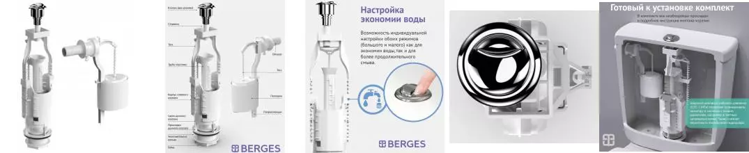 Комплект арматуры для бачка унитаза «Berges Wasserhaus» 030622 Eko 22 боковой 1/2" с двойной кнопкой,пластик