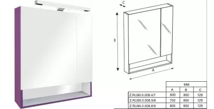 Зеркальный шкаф «Roca» The Gap 70 с подсветкой фиолетовый