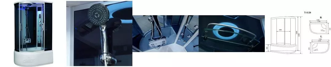Душевая кабина «Timo» Standart T-1120 120/85 высокий поддон тонированная/чёрная-зеркальная с гидромассажем с электрикой правая