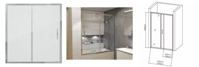 Шторка на ванну стеклянная «Grossman» GR-150/2 150/140 прозрачная универсальная